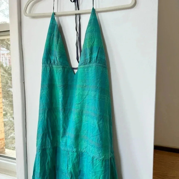 New Free People Marisol Tiered Silk Maxi Dress Summer Sun Boho Green Small - Picture 13 of 17